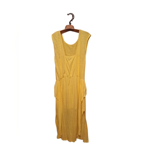 Tracy Reese 100% Linen Yellow Mid Dress Boho Draped Sleeveless Summer Cottage - Picture 2 of 6